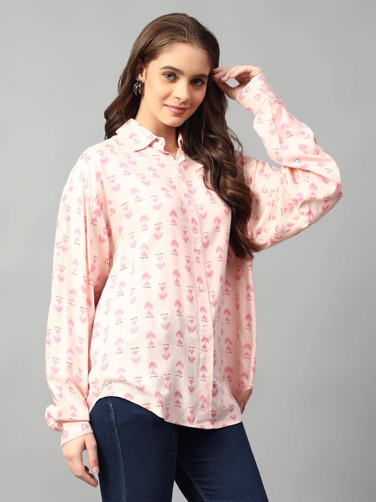 Kotty WomenS Oversized Printed Cotton Blend Stylish Looking Shirts(Multicolor,S)