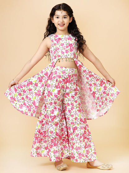 A.T.U.N. (ALL THINGS UBER NICE) Girls Fuchsia Floral Printed Tier Sharara Set