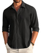 Deelmo MenS Casual Button Down Shirts Long Sleeve Linen Shirt Fashion Textured Beach Summer Shirt Black