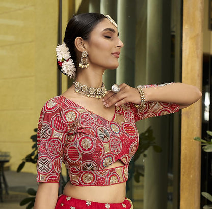 Pujia Mills WomenS Blouse Readymade Blouse Embroidery Multi Coding Gold Thread Blouses Handwork Red Color Readymade Saree Blous