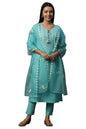 Aurelia Nylon Women Teal Blue Embroidered Organza Dupatta, One Size