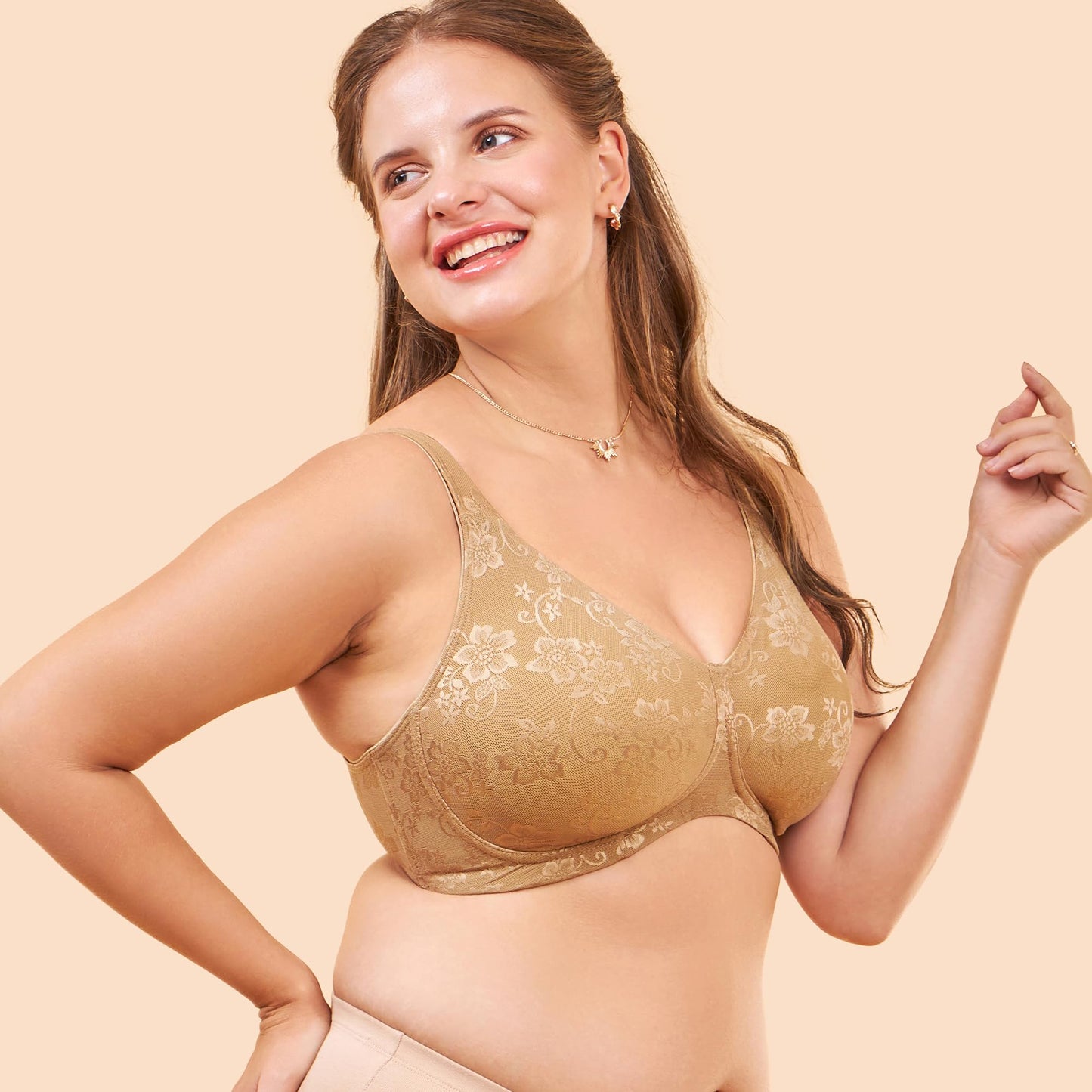 Enamor F135 Minimiser Full Support Bra - Non-Padded Wirefree High Coverage - Buff