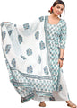 GoSriKi Women's Cotton Blend Traditional Straight Printed Kurta with Pant Set (Jaipuri White_GS)