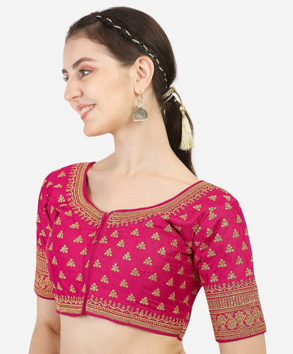 Pujia Mills WomenS Silk Embroidery Sequins Work Readymade Saree Blouse