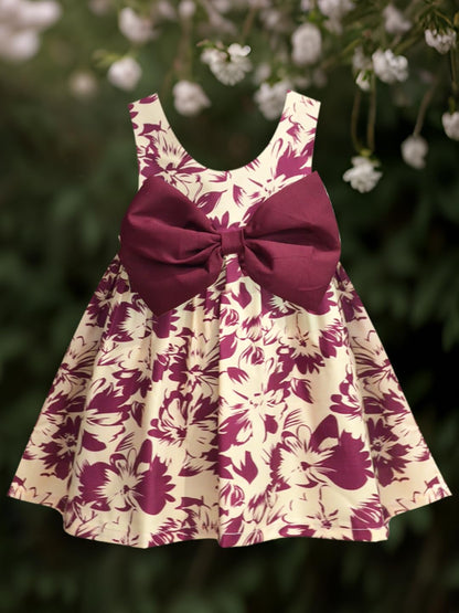 A.T.U.N. (ALL THINGS UBER NICE) Wine Floral Printed Pam Bow Dress for Girls