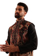 SOJANYA (Since 1958 Men's Velvet Black & Beige Nehru Jacket With Paisley Print
