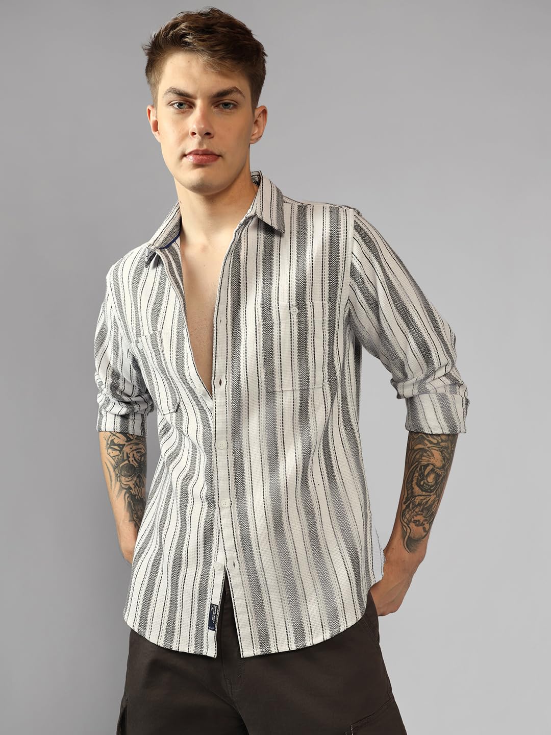 Dennis Lingo MenS| Black| Full Sleeve| Spread Collar| Striped| Relaxed Fit| Casual Shirt