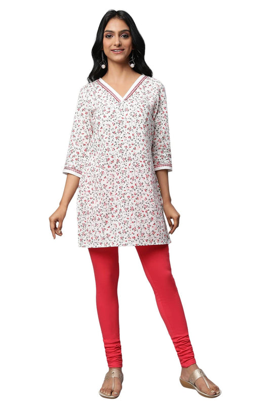 White Floral Printed Seer Sucker Kurti