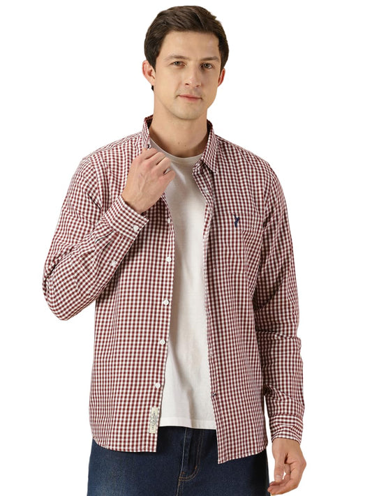 Thomas Scott Mens Solid Slim Fit Casual Shirt with Spread Collar and Long Sleeve Maroon