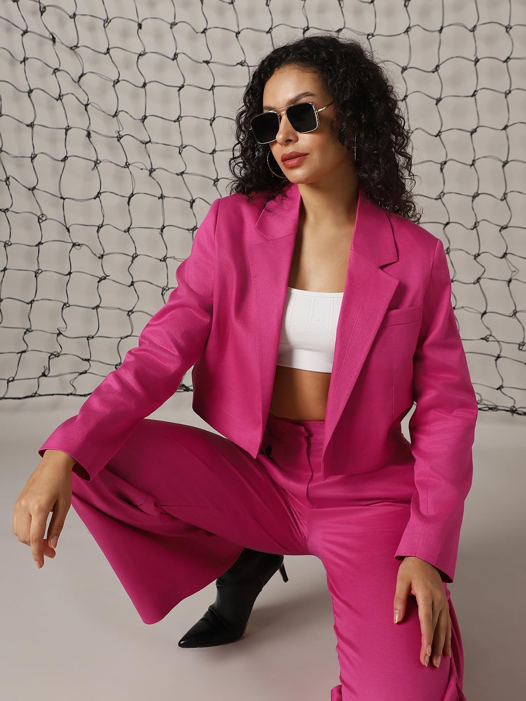 Hubberholme Women Oversized Full Sleeve Blazer Magenta