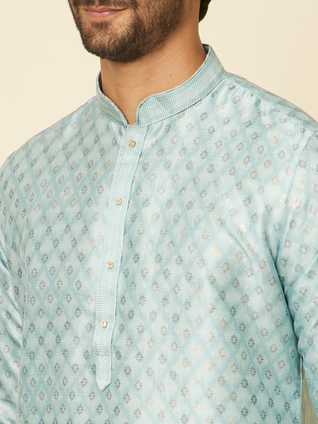 Manyavar Mens Green Art Silk Self Design Kurta Pyjama Set