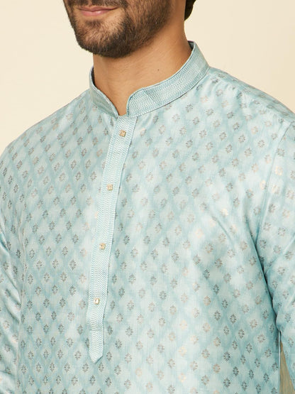 Manyavar Mens Green Art Silk Self Design Kurta Pyjama Set