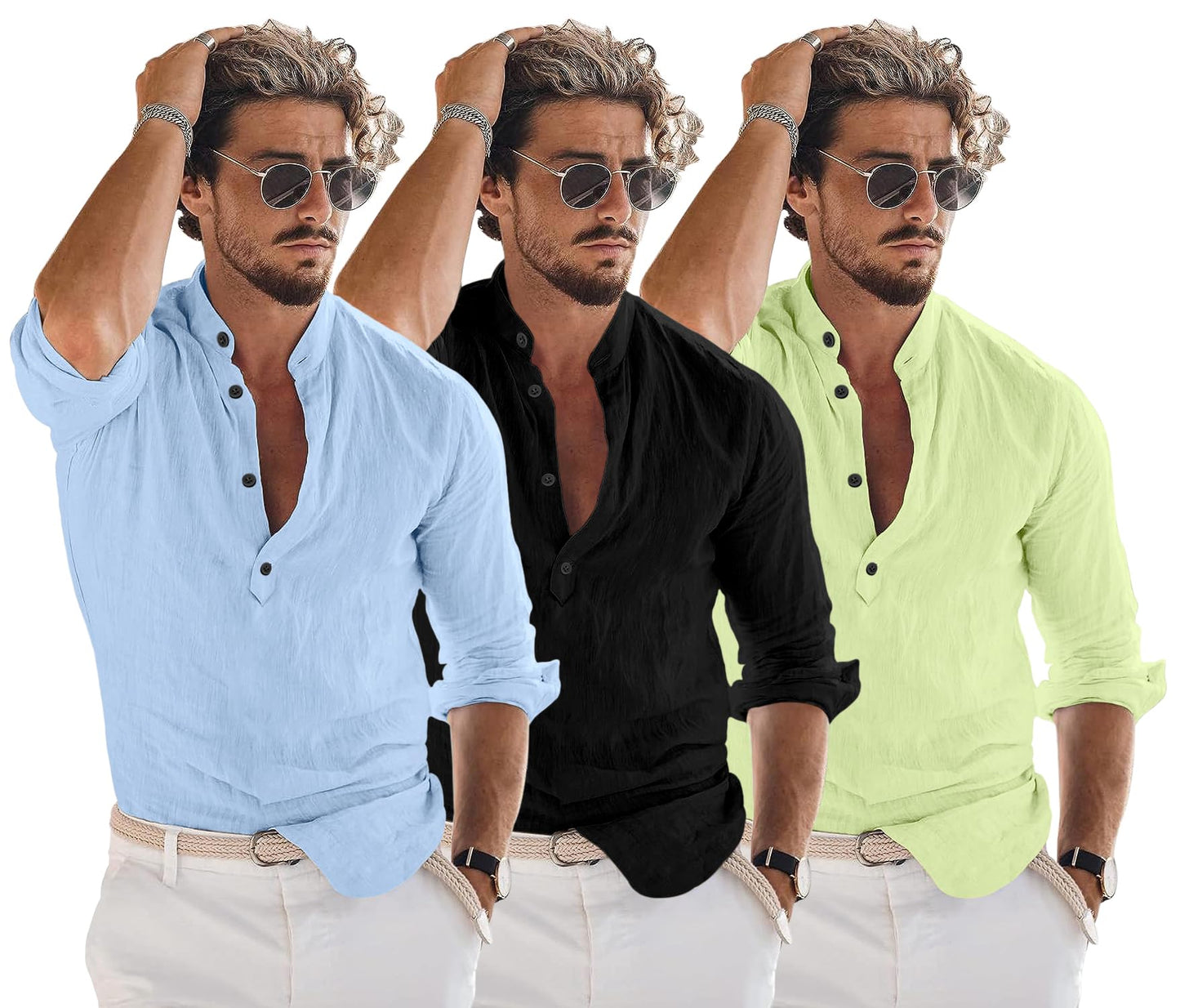 Zartha Combo Of Men Solid Cotton Blend Straight Kurta Shirt Pack Of 3