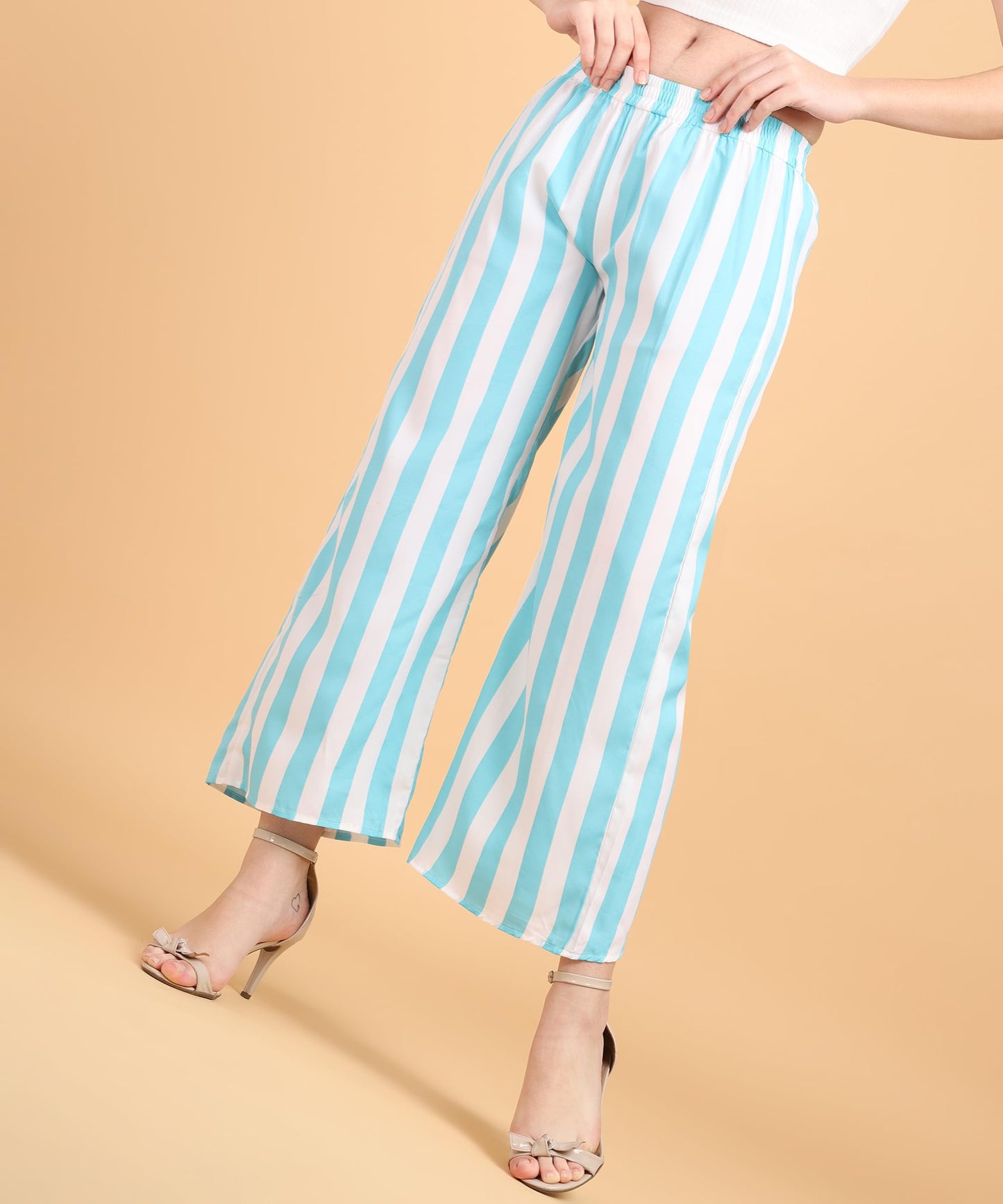 POPWINGS Casual Relaxed Fit Stripe Printed Trouser for Women for Summer | Casual Trouser for Women