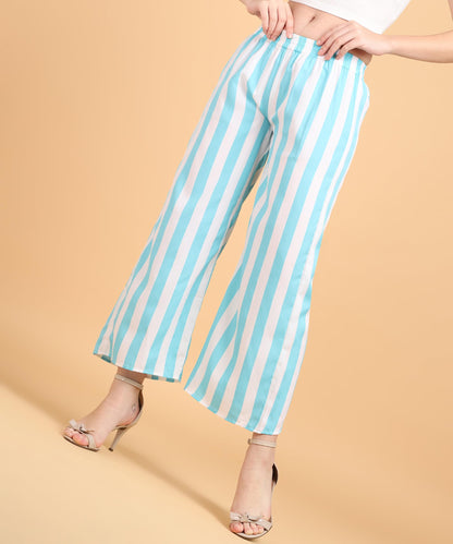 POPWINGS Casual Relaxed Fit Stripe Printed Trouser for Women for Summer | Casual Trouser for Women