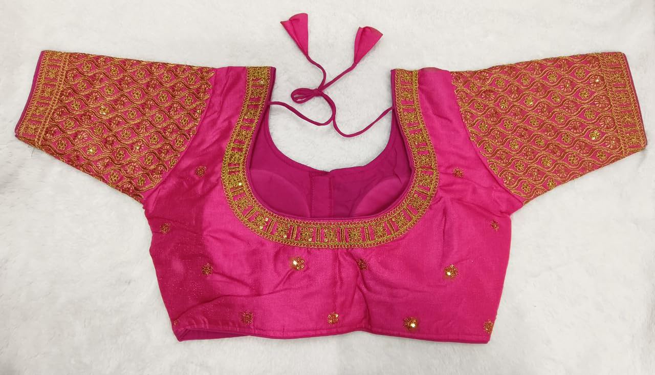 Pujia Mills WomenS Readymade Blouse Embroidery Multi Coding Gold Thread Indian Ethnic Designer Stitched Half Sleeve WomenS Rea