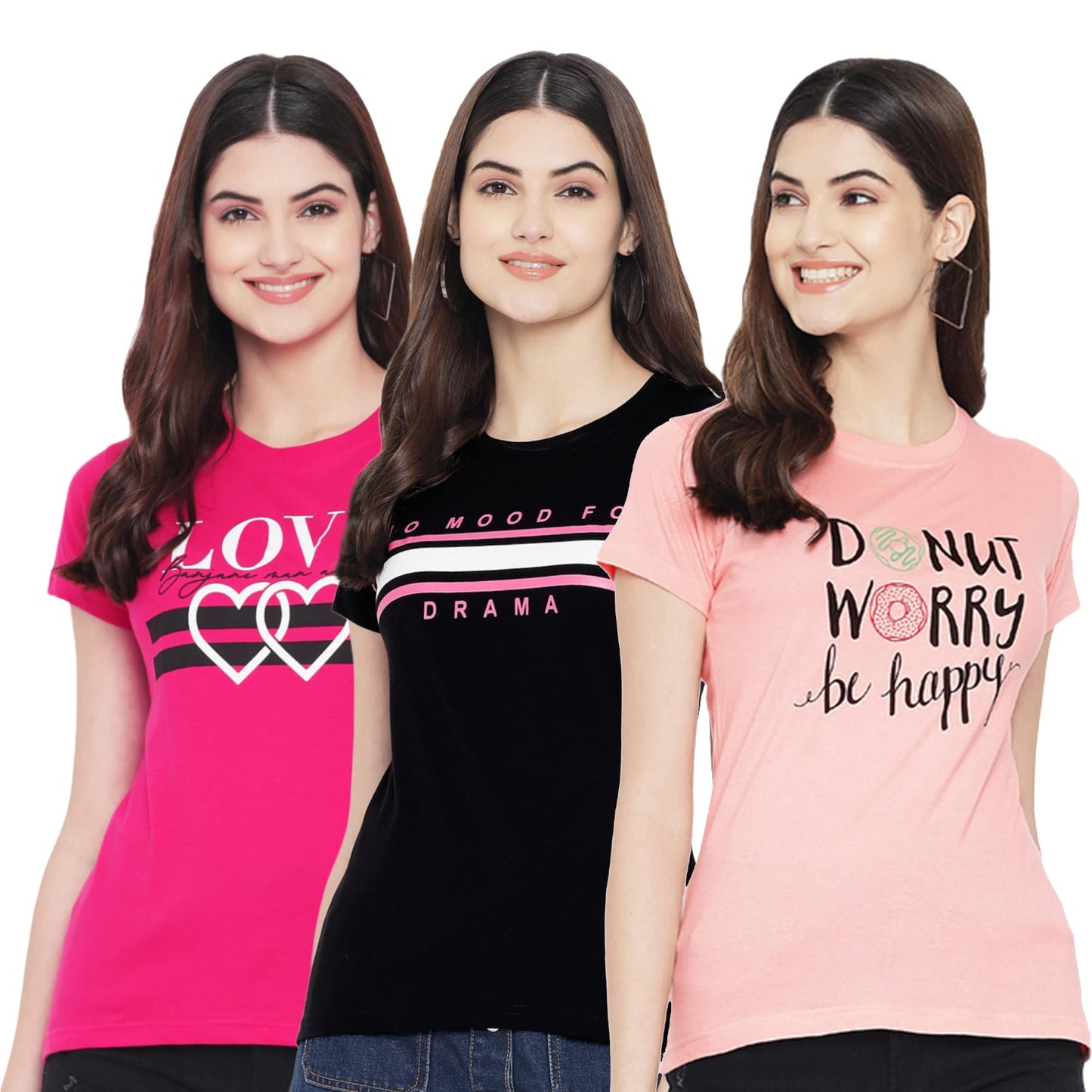 Preneum Womens Cotton Regular Fit Latest Graphic Stylish Printed Short Sleeves Casual T-Shirt || Trends & Stylish (Pack 3), Pea
