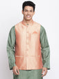 Fabindia Men Viscose Silk Woven Nehru Jacket Gold_S