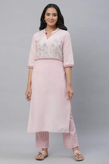 Aurelia Pink Floral Printed Printed Cotton Straight Long Kurta