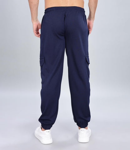 SHODOX Mens Casual Regular Fit Cargo Trackpant with Drawstring, Elastic Bottom with Side Pockets (Pack of 1) Navy