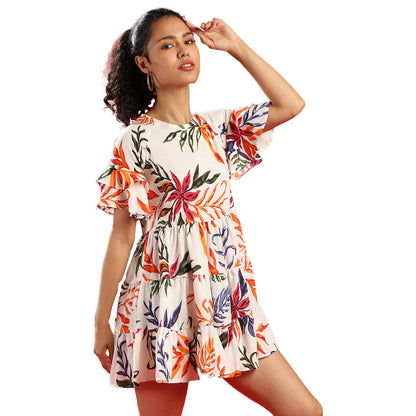 Campus Sutra Women Floral Print Tiered Mini Dress