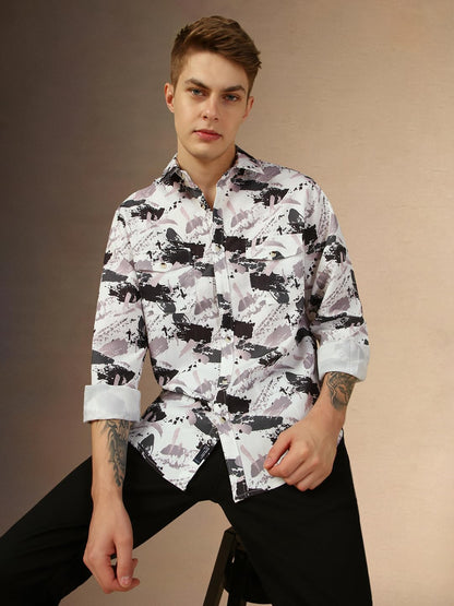 Dennis Lingo Men Blue Aop Relaxed Fit Full Sleeve Spread Collar Shirts