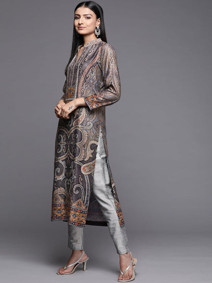 Libas WomenS Velvet Printed Straight Kurta (24185_Multi Black