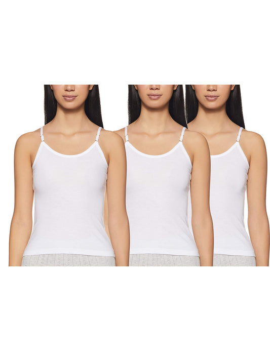 Rupa Softline Women Super Combed Cotton Adjustable Spaghetti Strap Top, Under-Shirt, Stretchable and Body-Hugging, White,Pack of