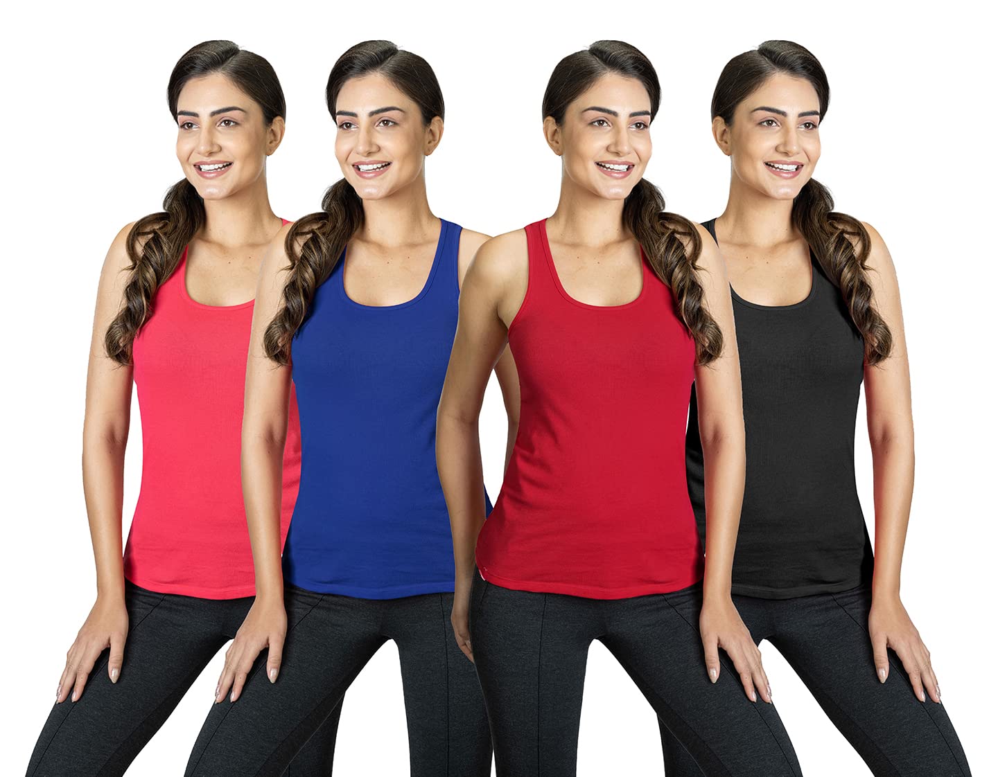 Lyra WomenS Stretchable Premium Cotton Racerback Tank Top (Pack Of 4)