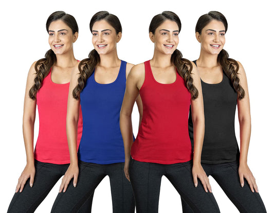 Lyra WomenS Stretchable Premium Cotton Racerback Tank Top (Pack Of 4)
