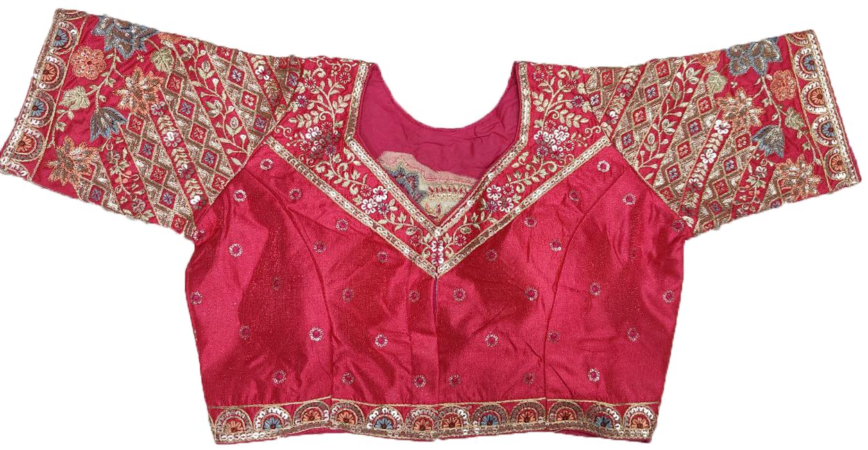 Pujia Mills WomenS Ethnic Wear Golden Codding With Multi Embroidery Sequence Work Sweetheart Neck Half Sleeve Readymade Bridal