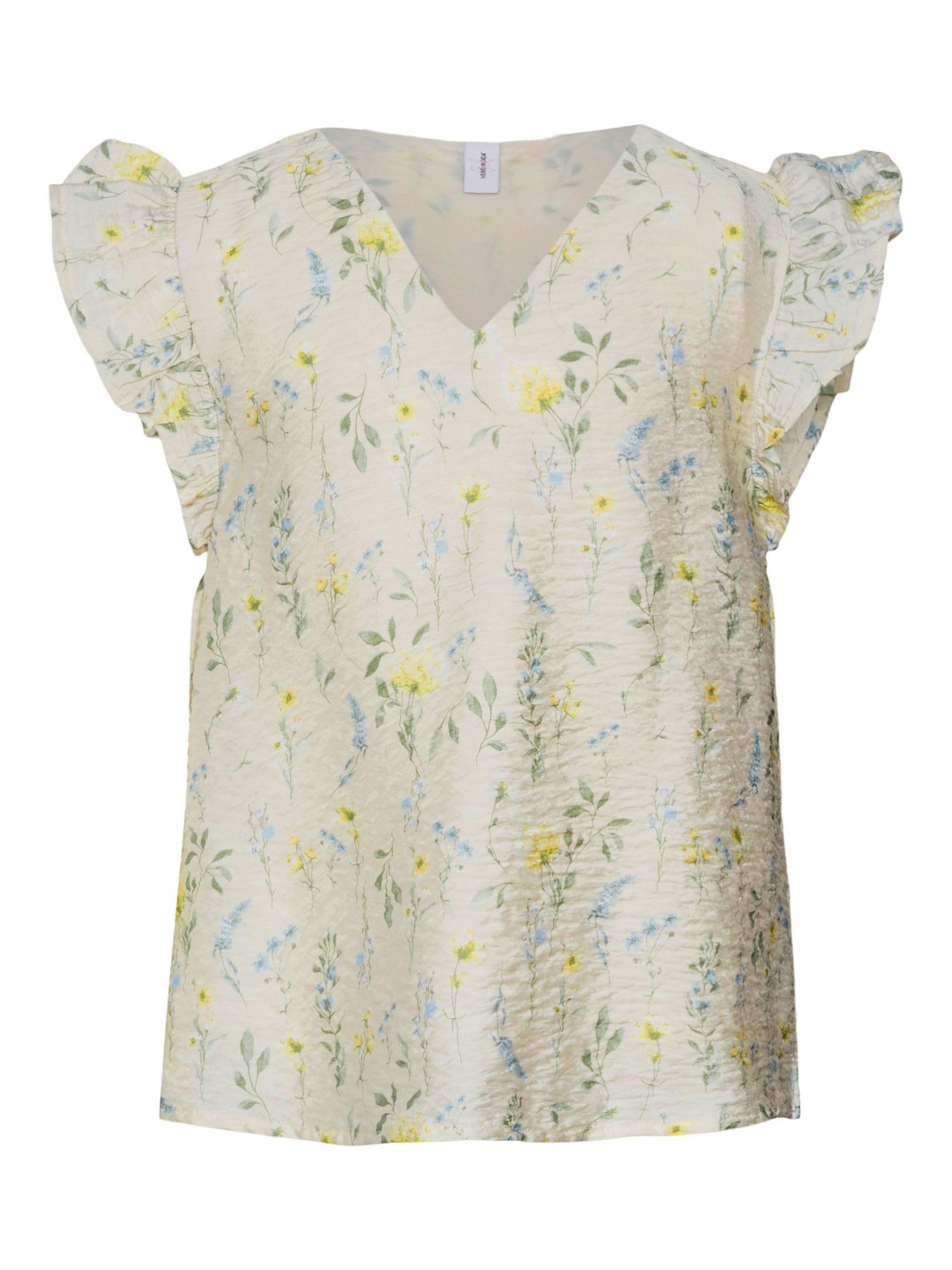 Vero Moda Girls Floral Print Viscose Blend Off White Casual Top