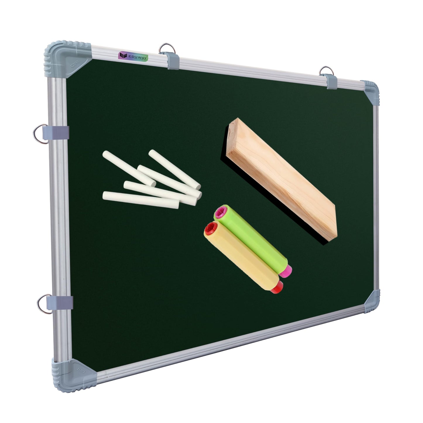 Eduway 3X2 Feet Kunj Non-Magnetic Double-Sided Chalk Board & White Board (Combo Pack) With 1 Wooden Duster, 2 Chalk Holders, 10