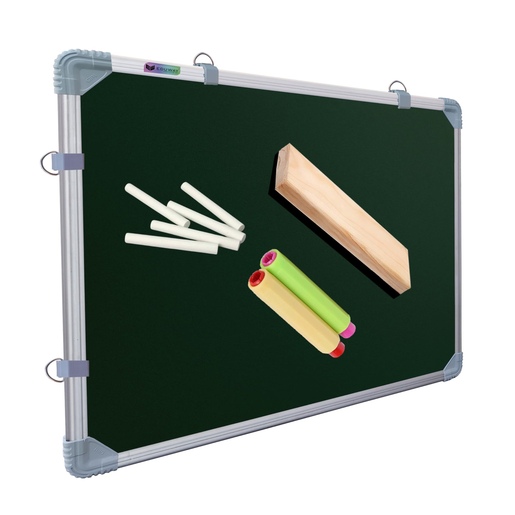 Eduway 3X2 Feet Kunj Non-Magnetic Double-Sided Chalk Board & White Board (Combo Pack) With 1 Wooden Duster, 2 Chalk Holders, 10