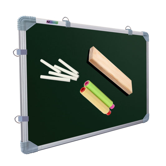 Eduway 3X2 Feet Kunj Non-Magnetic Double-Sided Chalk Board & White Board (Combo Pack) With 1 Wooden Duster, 2 Chalk Holders, 10