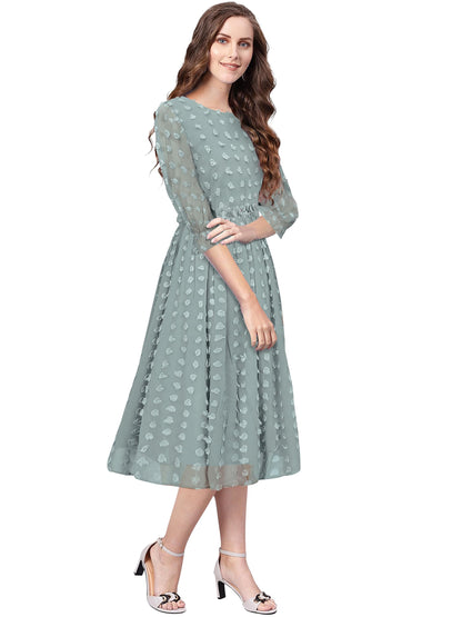 Toochki WomenS Sea Green Dobby Georgette Woven Fit & Flared Western Dress | Dress For Women | A Line Dress | Winter Dress | Wes