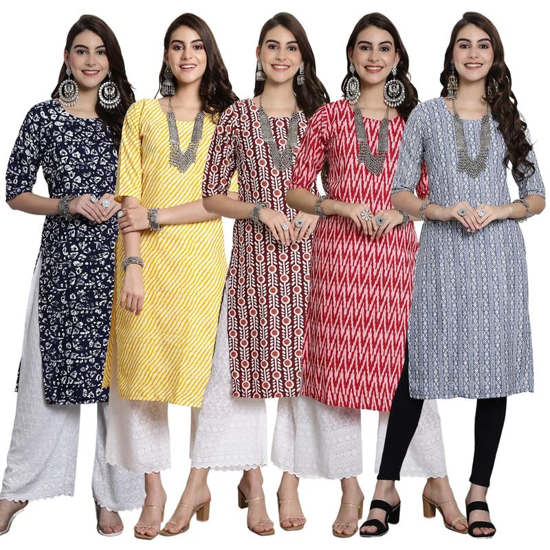 Pinkmint WomenS Crepe Kurti For WomenS Ethnic Printed Kurti For WomenS (Pack Of 5)
