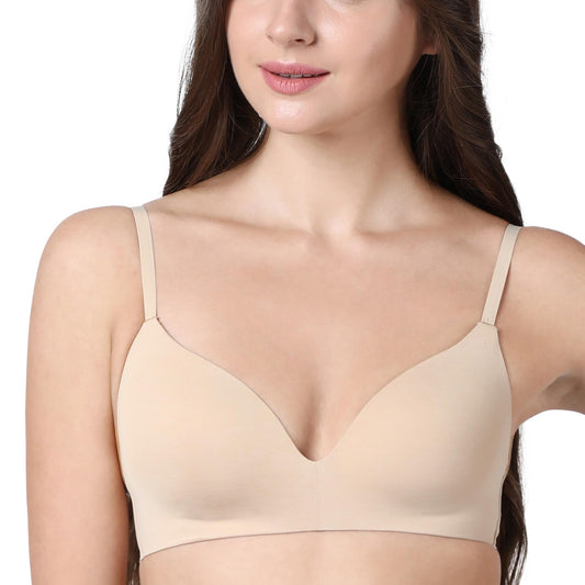 Enamor F084 Seamless Ultra Smoothening With Invisible Edges T-Shirt Bra - Padded Wirefree Medium Coverage - Nude