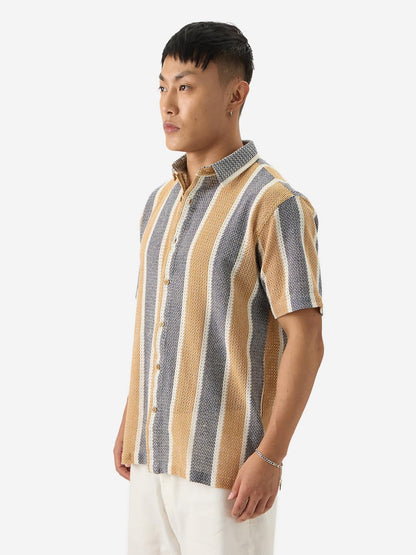 The Souled Store Stripes: Black, Brown Men and Boys Collared Neck Button Down Cotton Half Sleeve Shirts