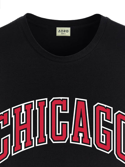 ADRO Mens T Shirt Urban Style Tshirt Printed with Chicago Design Cotton & Eye Catching Print Stylish T-Shirt for Men Black Tshir