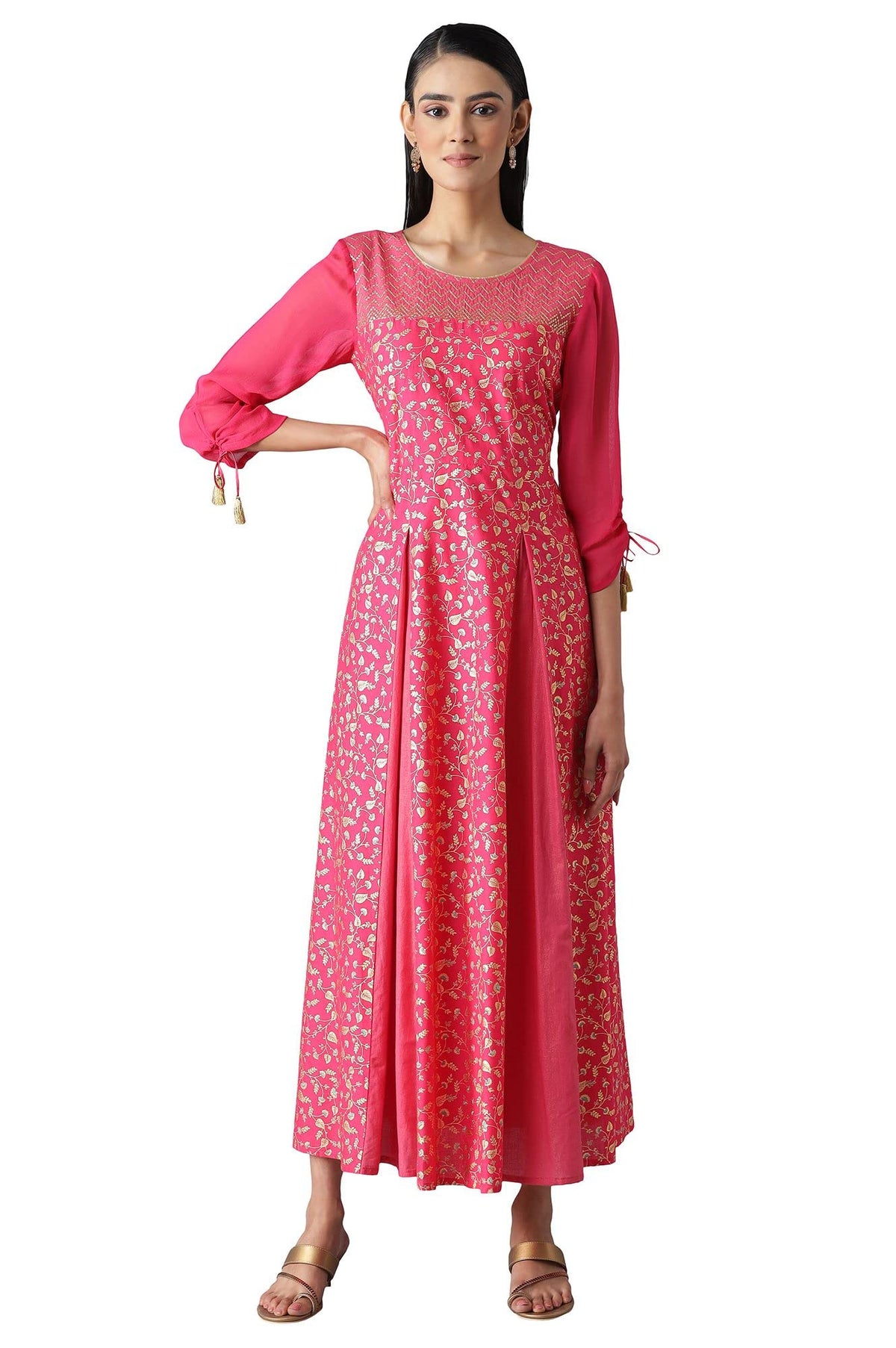 Aurelia WomenS Cotton Pink Flared Dress Ankle Length (22Fea13331-505521_Fushia 3Xl)