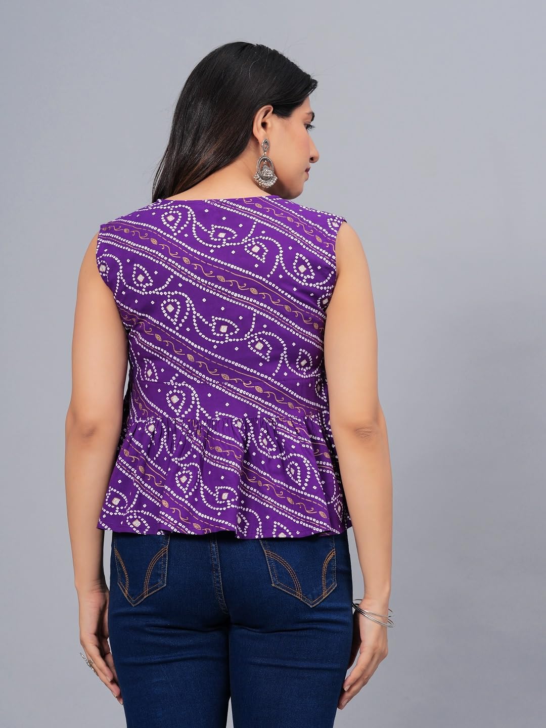 Stylum Womens Bandhej Printed Rayon Peplum Top