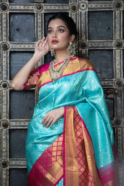 Flosive Ayn WomenS Present Banarasi Soft Lichi Silk Saree Beautiful Jacquard Rich Pallu Design Work Zari Woven Silk Style Saree
