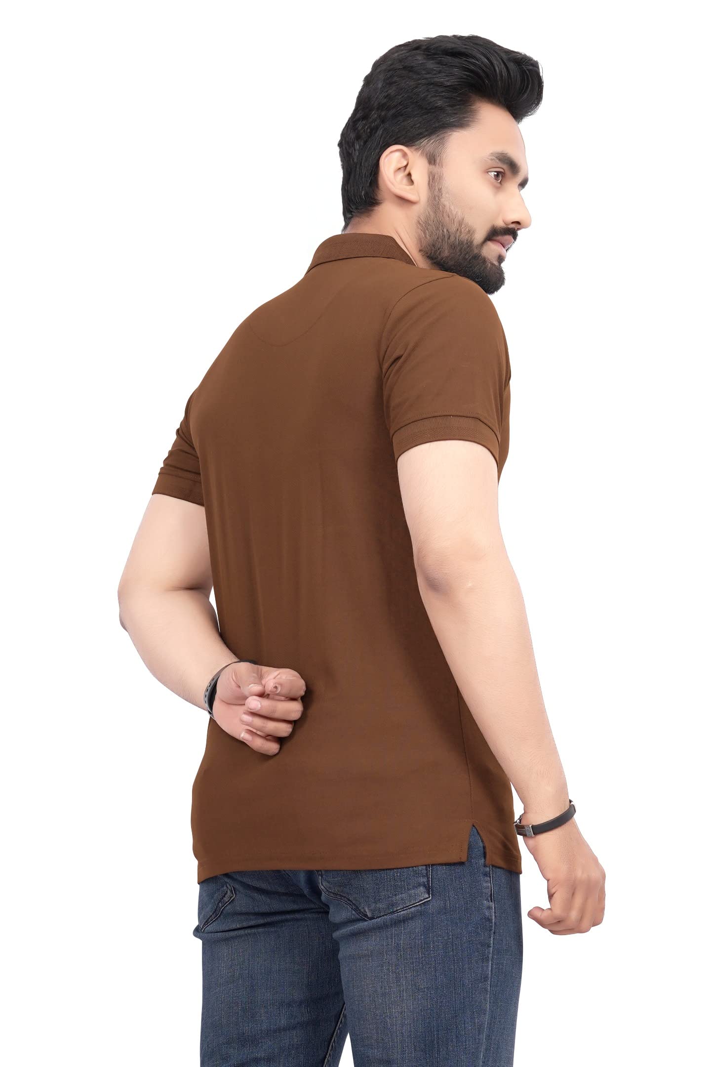 More & More MenS Solid Regular Fit Polo Brown