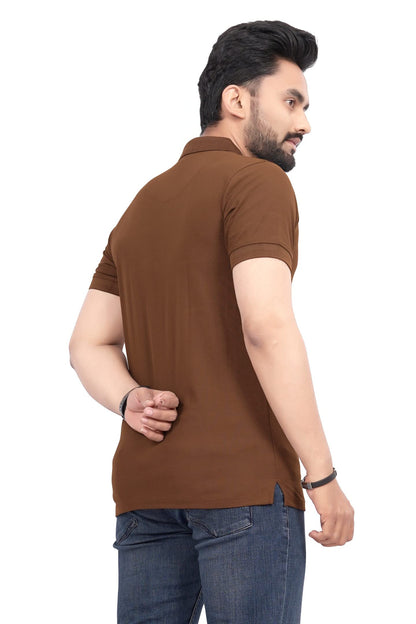 More & More MenS Solid Regular Fit Polo Brown