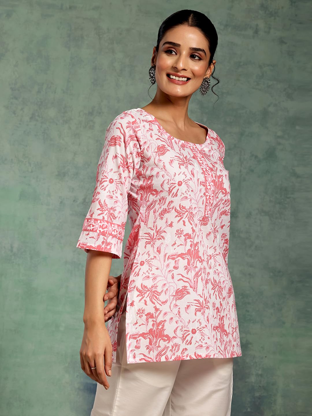 Libas WomenS Pure Cotton Printed Straight Kurtis (26864_White