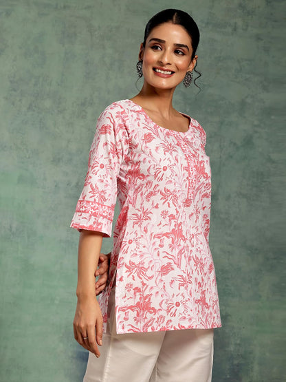 Libas WomenS Pure Cotton Printed Straight Kurtis (26864_White