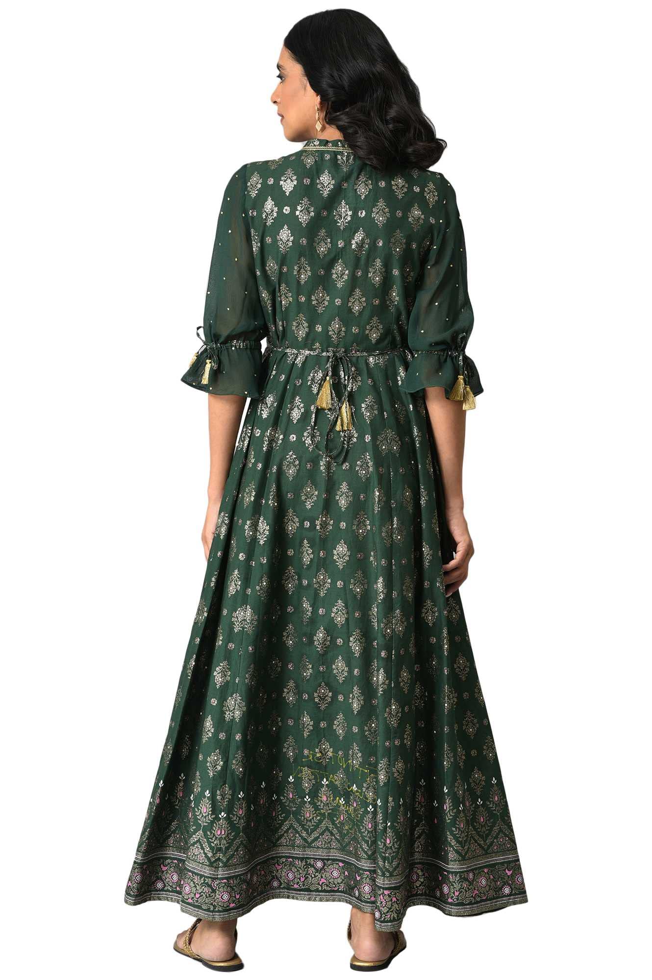Aurelia Pink Foil Pattern Cotton Anarkali Kurta with Sequins