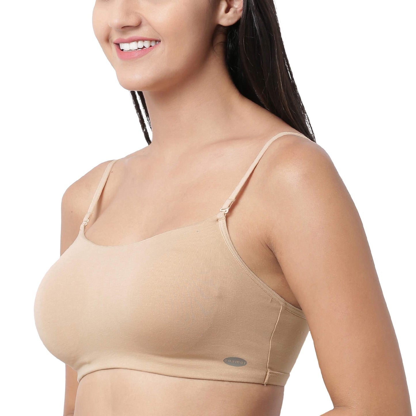 Enamor A022 Basic Cotton Stretch Cami with Detachable Straps Bra - Non-Padded Wirefree High Coverage - Skin