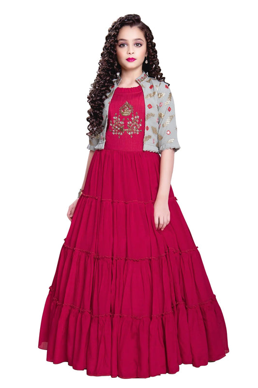 White Button New Jacket Latest Kids Gown for Girls Maxi Dress Rani
